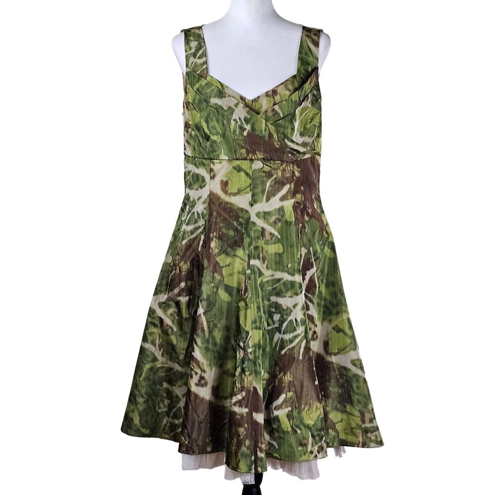 Peruvian Connection Empire Waist Dress 12 Green Brown Fit &‎ Flare Forest Fairy